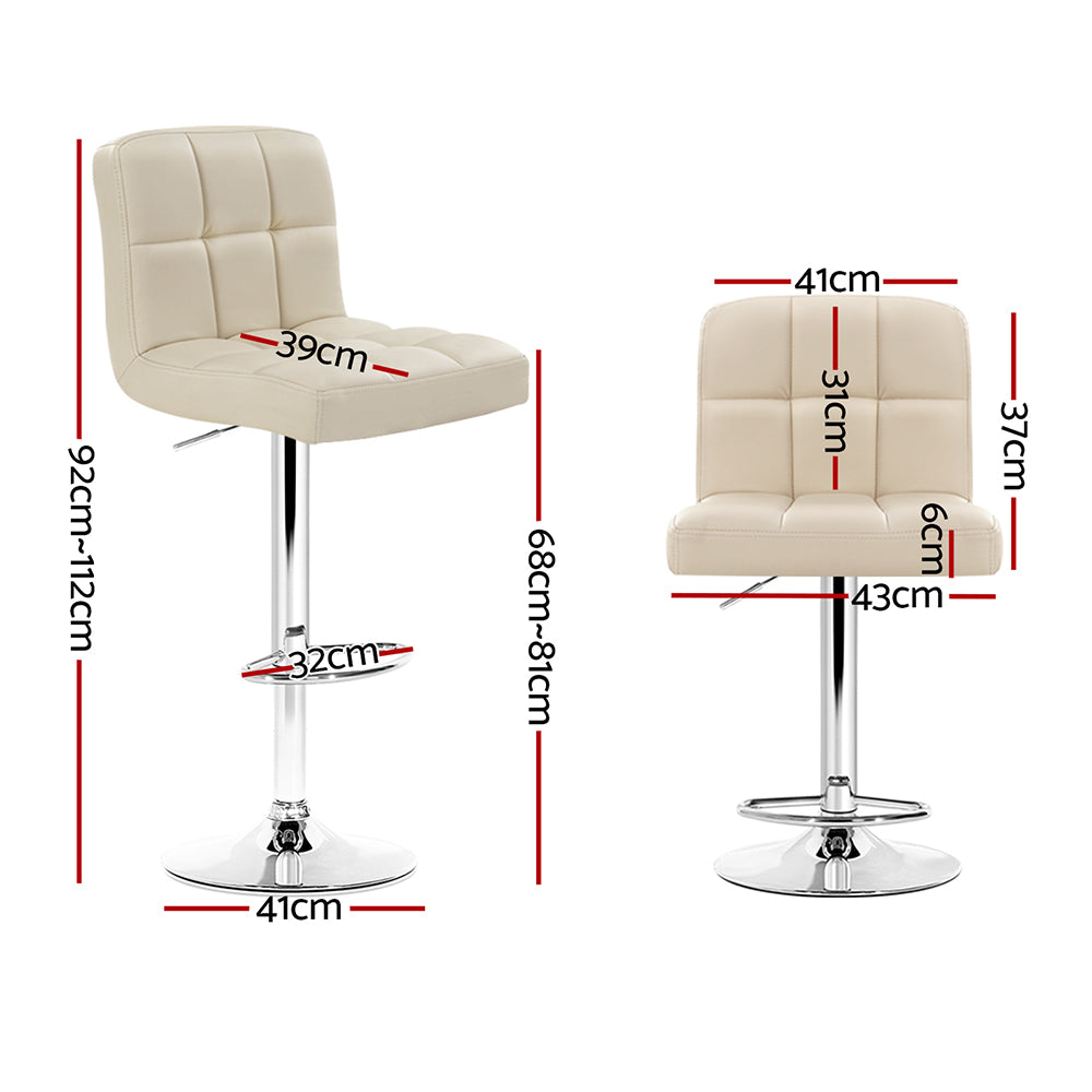 Table & Bar Stools: Artiss 2x Bar Stools Leather Gas Lift Beige