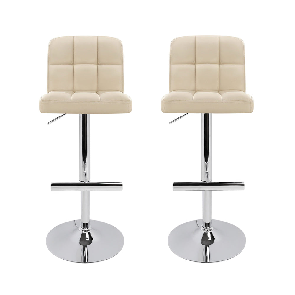 Table & Bar Stools: Artiss 2x Bar Stools Leather Gas Lift Beige