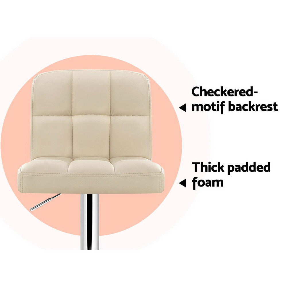Table & Bar Stools: Artiss 2x Bar Stools Leather Gas Lift Beige