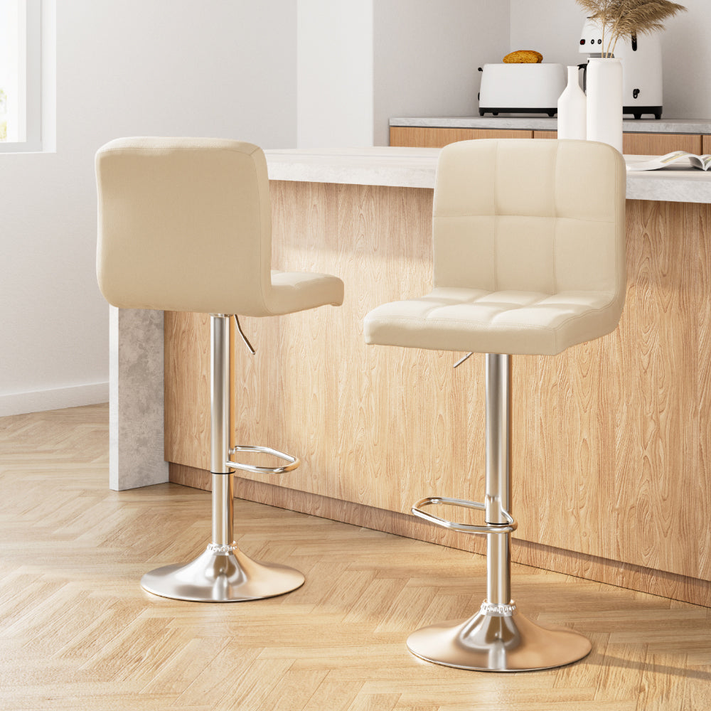 Table & Bar Stools: Artiss 2x Bar Stools Leather Gas Lift Beige