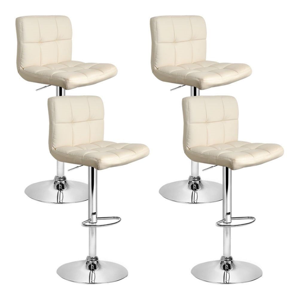 Table & Bar Stools: Artiss 4x Bar Stools Leather Gas Lift Beige