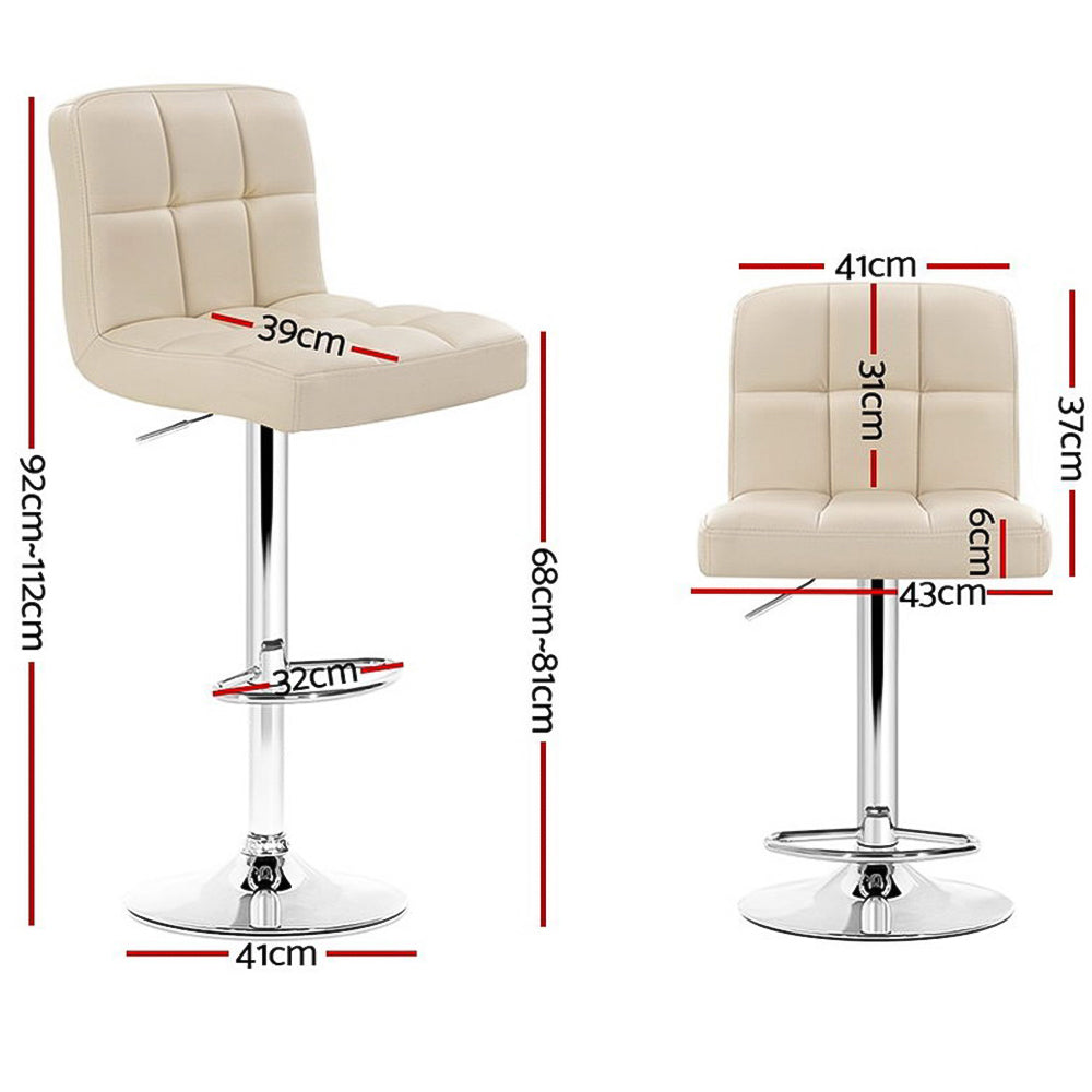 Table & Bar Stools: Artiss 4x Bar Stools Leather Gas Lift Beige