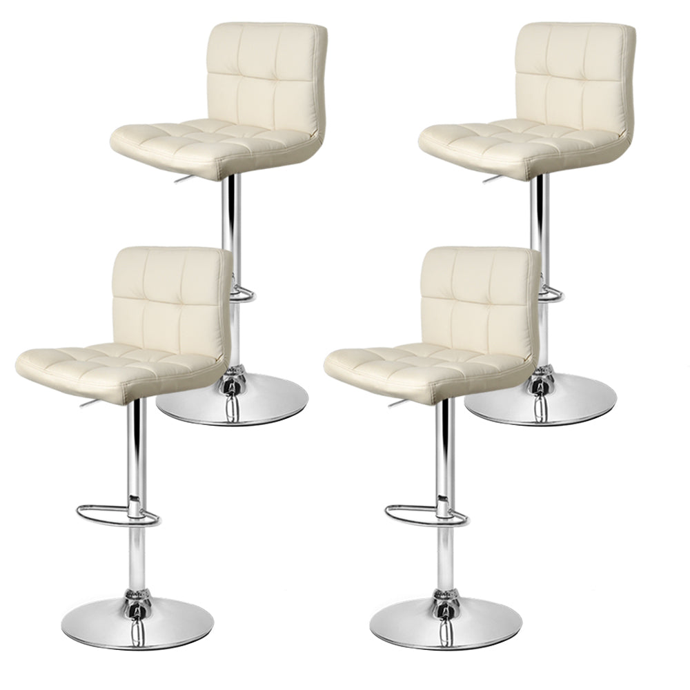 Table & Bar Stools: Artiss 4x Bar Stools Leather Gas Lift Beige