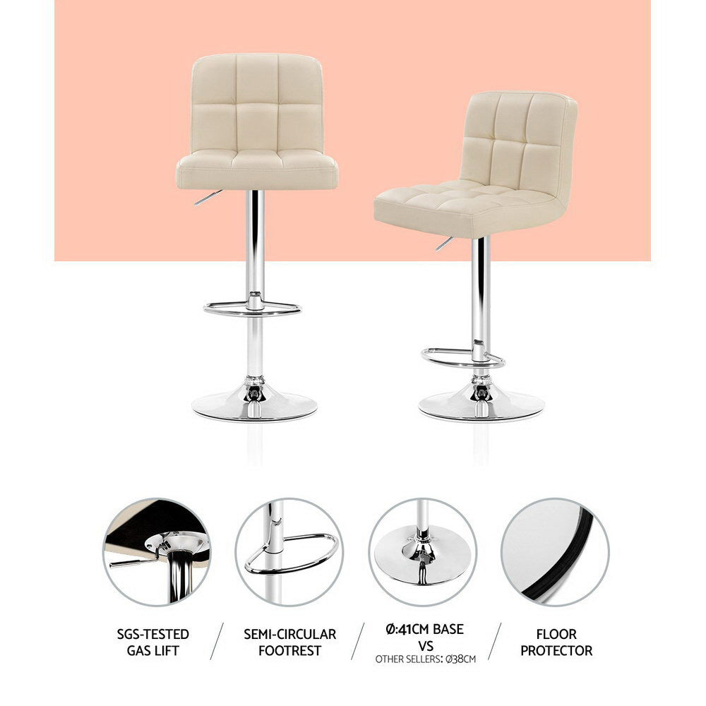 Table & Bar Stools: Artiss 4x Bar Stools Leather Gas Lift Beige