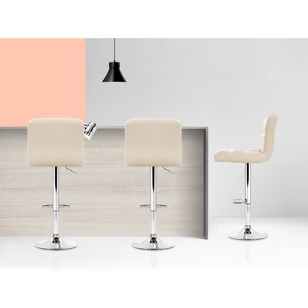 Table & Bar Stools: Artiss 4x Bar Stools Leather Gas Lift Beige