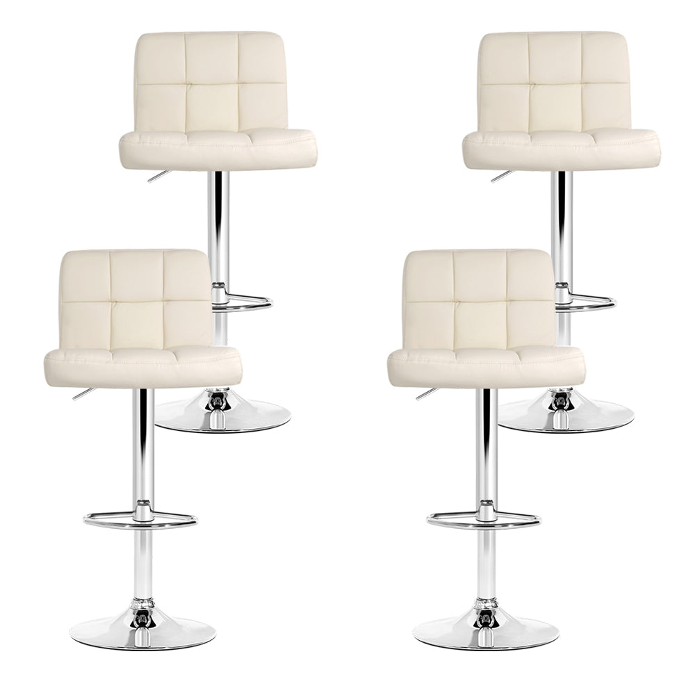 Table & Bar Stools: Artiss 4x Bar Stools Leather Gas Lift Beige
