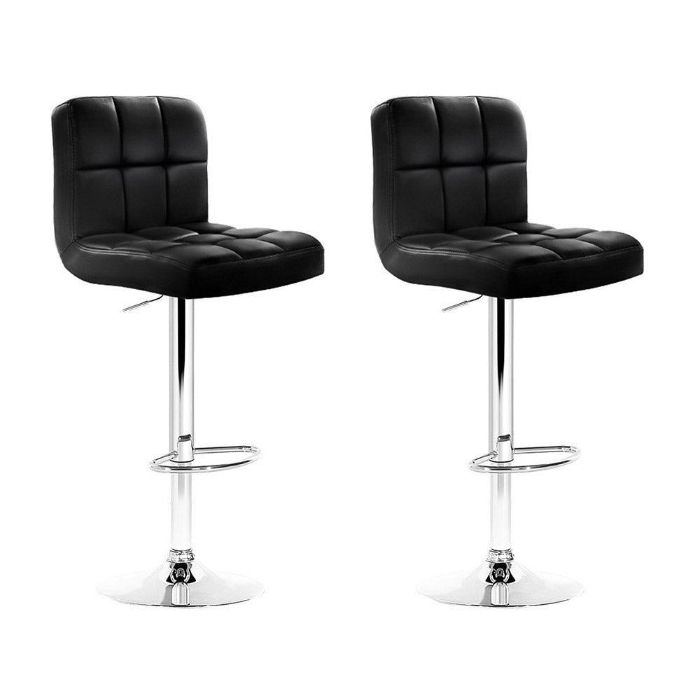 Table & Bar Stools: Artiss 2x Bar Stools Leather Gas Lift Black