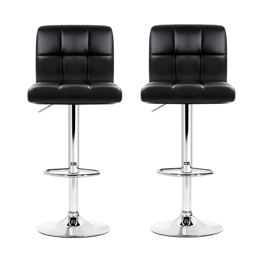 Table & Bar Stools: Artiss 2x Bar Stools Leather Gas Lift Black