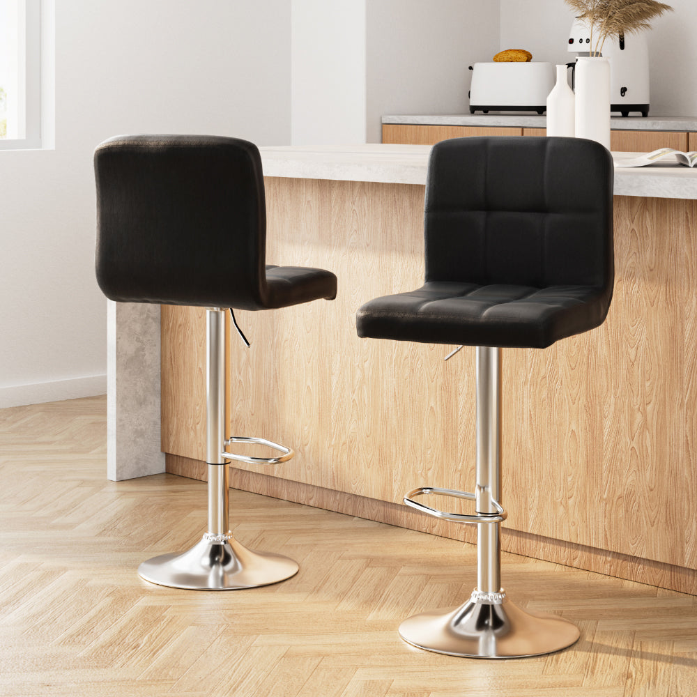 Table & Bar Stools: Artiss 2x Bar Stools Leather Gas Lift Black