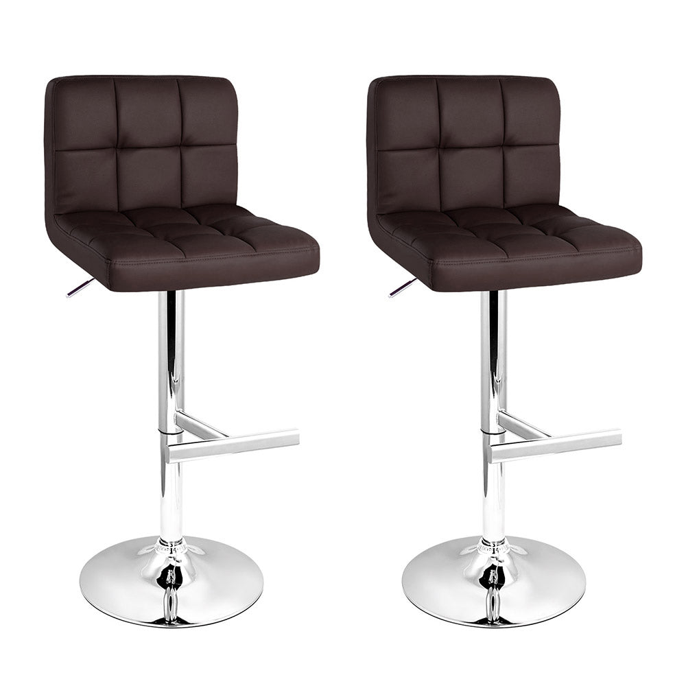 Table & Bar Stools: Artiss 2x Bar Stools Leather Gas Lift Brown