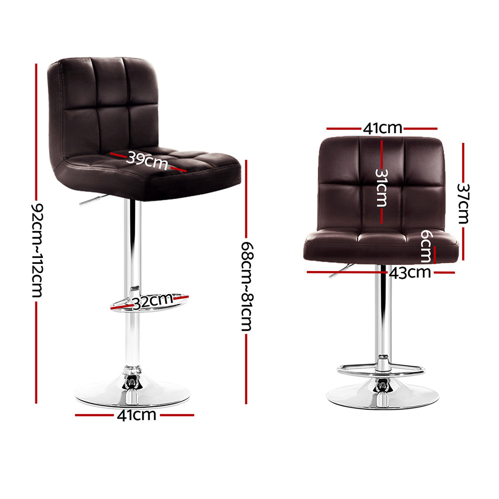 Table & Bar Stools: Artiss 2x Bar Stools Leather Gas Lift Brown