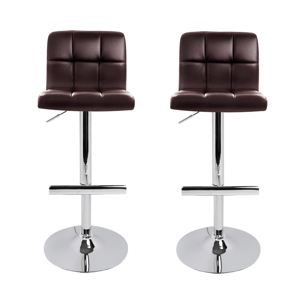 Table & Bar Stools: Artiss 2x Bar Stools Leather Gas Lift Brown
