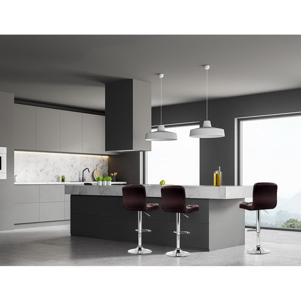 Table & Bar Stools: Artiss 2x Bar Stools Leather Gas Lift Brown