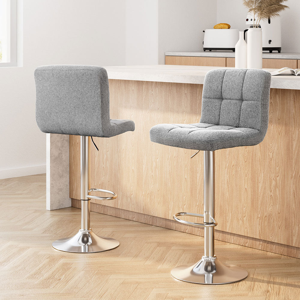 Table & Bar Stools: Artiss 2x Bar Stools Kitchen Dining Chairs Counter Stool Gas Lift Fabric Grey