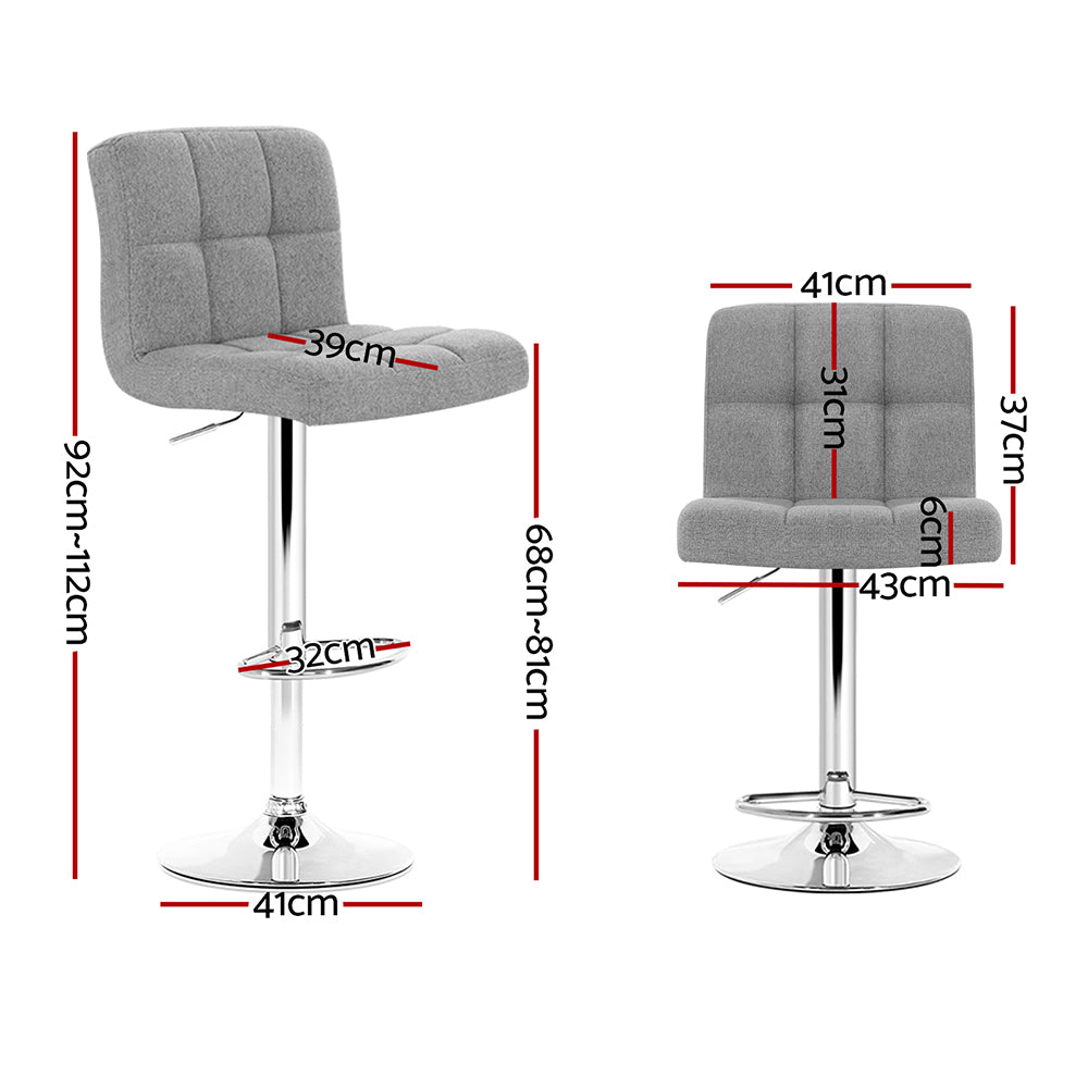 Table & Bar Stools: Artiss 2x Bar Stools Kitchen Dining Chairs Counter Stool Gas Lift Fabric Grey