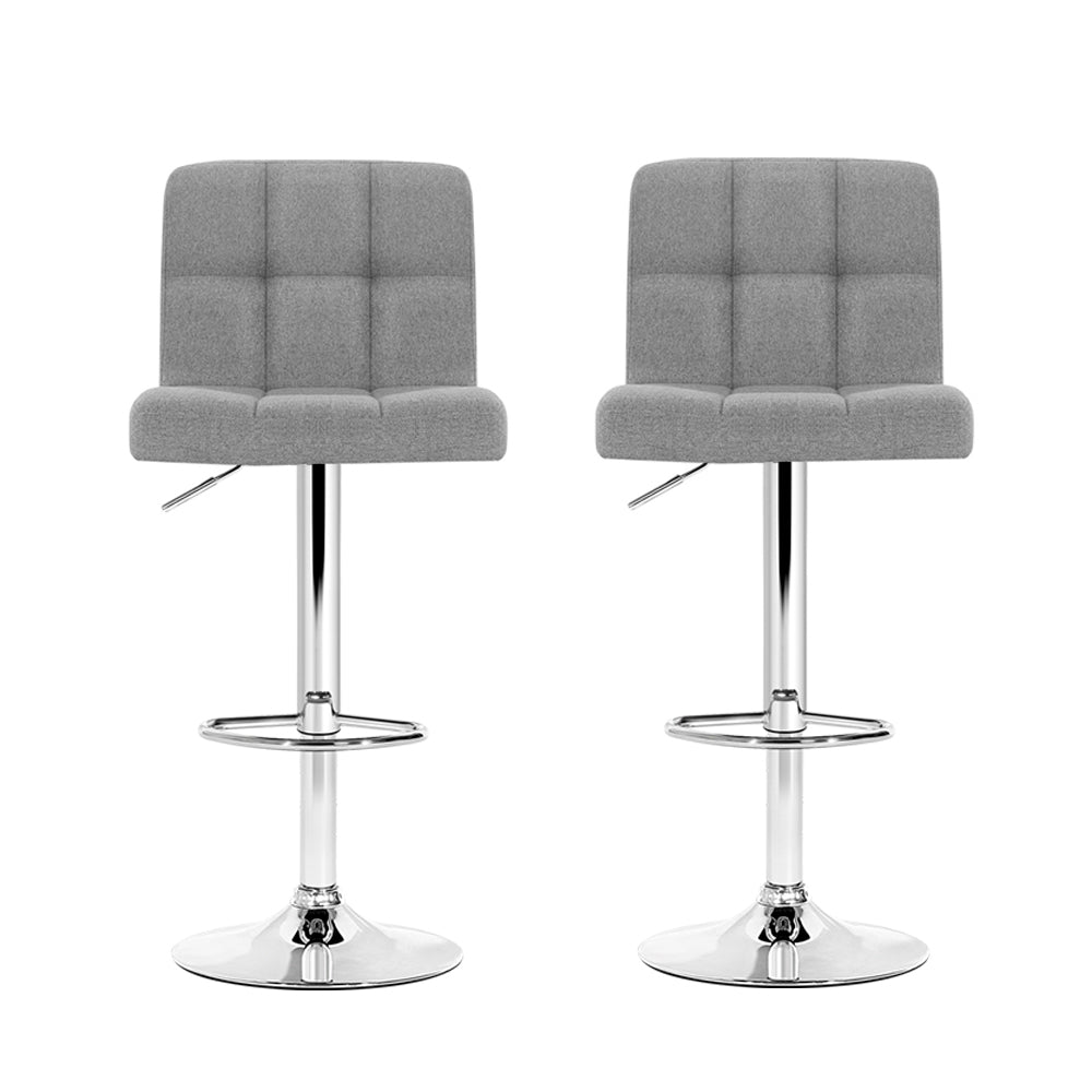 Table & Bar Stools: Artiss 2x Bar Stools Kitchen Dining Chairs Counter Stool Gas Lift Fabric Grey