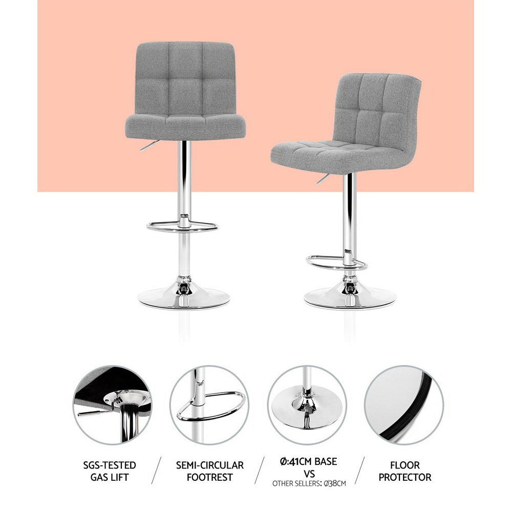 Table & Bar Stools: Artiss 2x Bar Stools Kitchen Dining Chairs Counter Stool Gas Lift Fabric Grey
