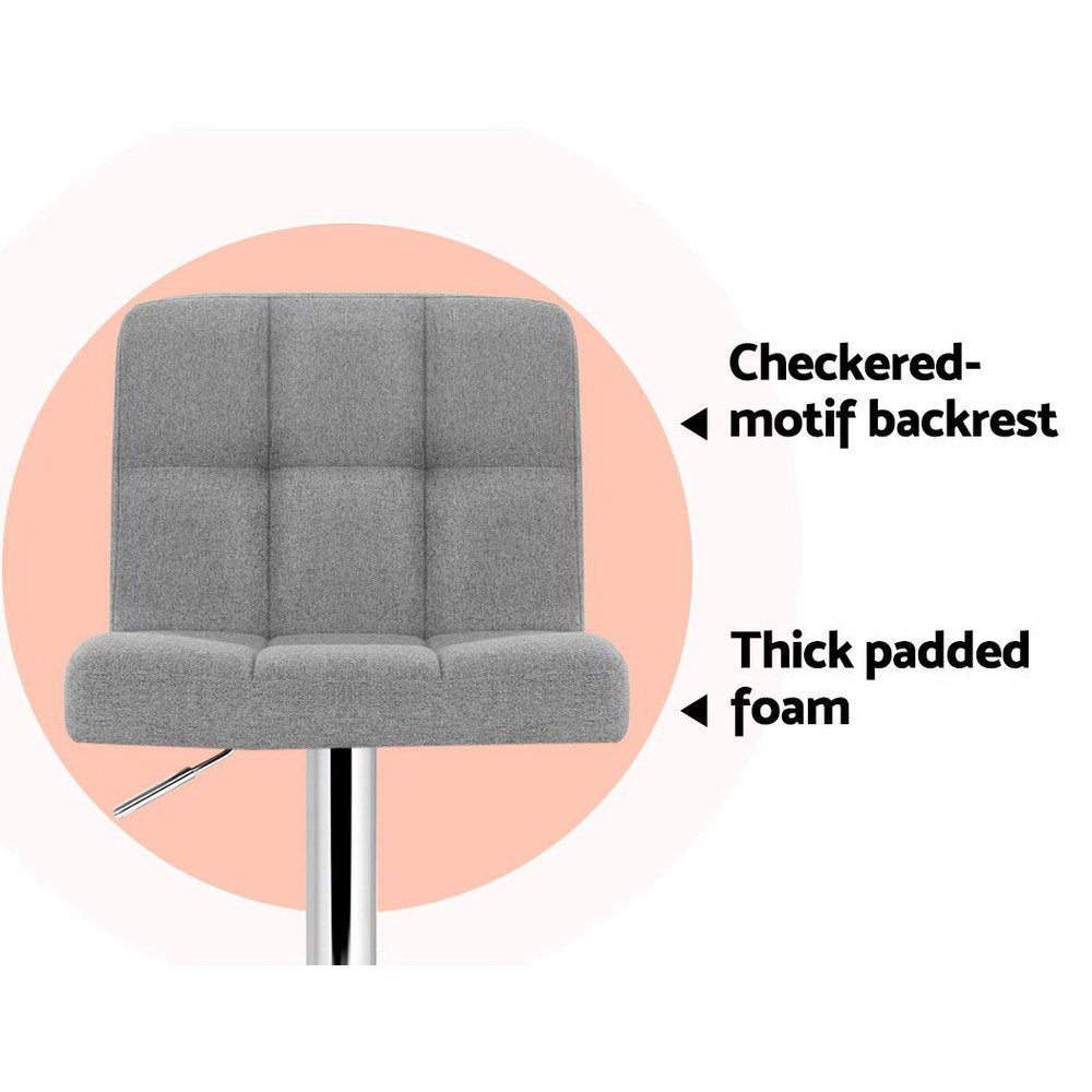 Table & Bar Stools: Artiss 2x Bar Stools Kitchen Dining Chairs Counter Stool Gas Lift Fabric Grey