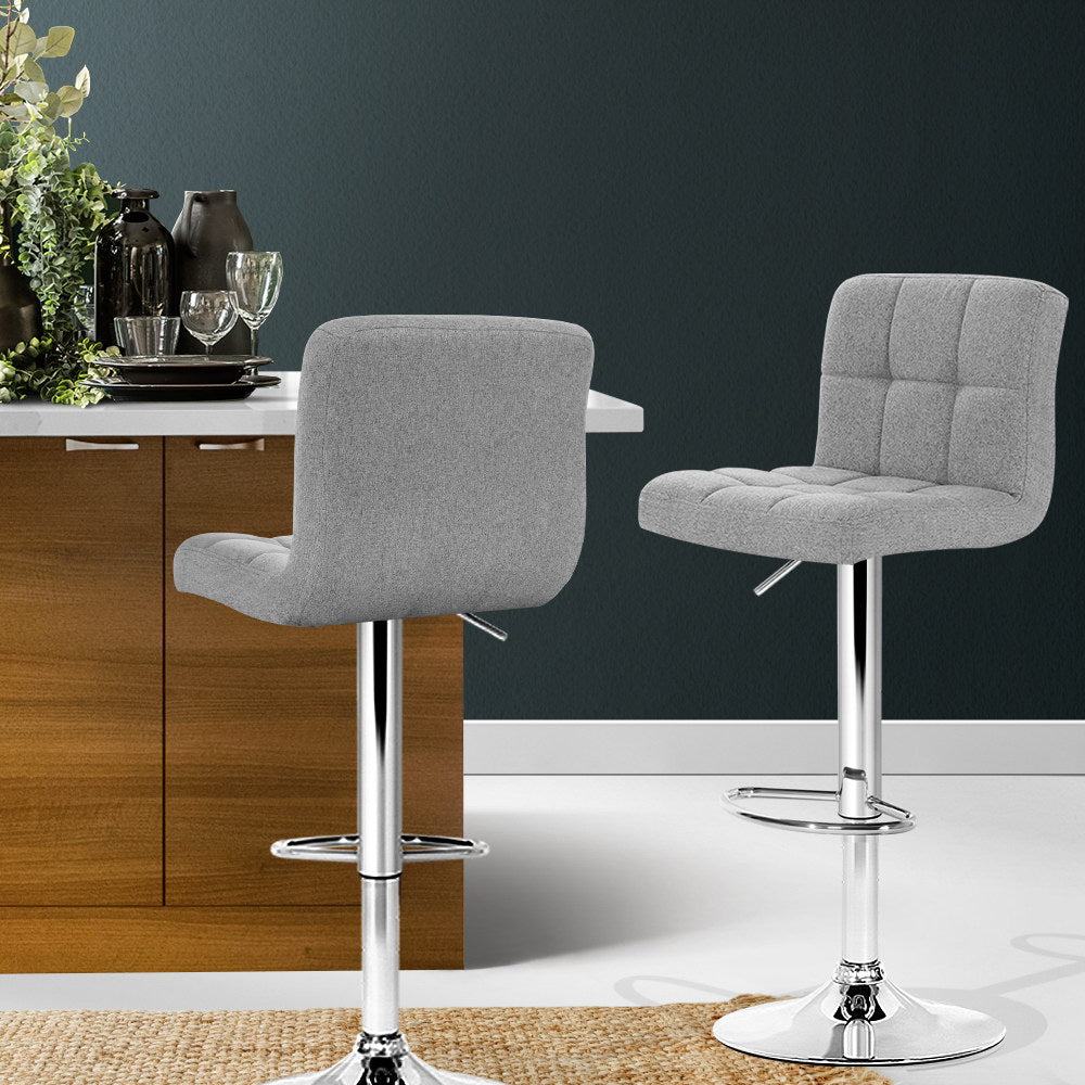 Table & Bar Stools: Artiss 2x Bar Stools Kitchen Dining Chairs Counter Stool Gas Lift Fabric Grey