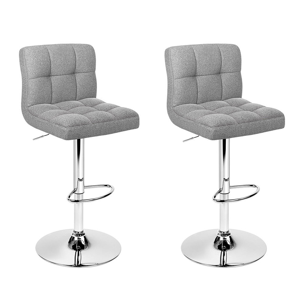 Table & Bar Stools: Artiss 2x Bar Stools Kitchen Dining Chairs Counter Stool Gas Lift Fabric Grey