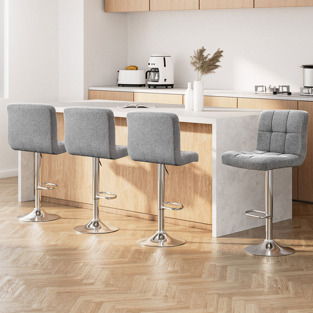 Table & Bar Stools: Artiss 4x Bar Stools Fabric Gas Lift Grey