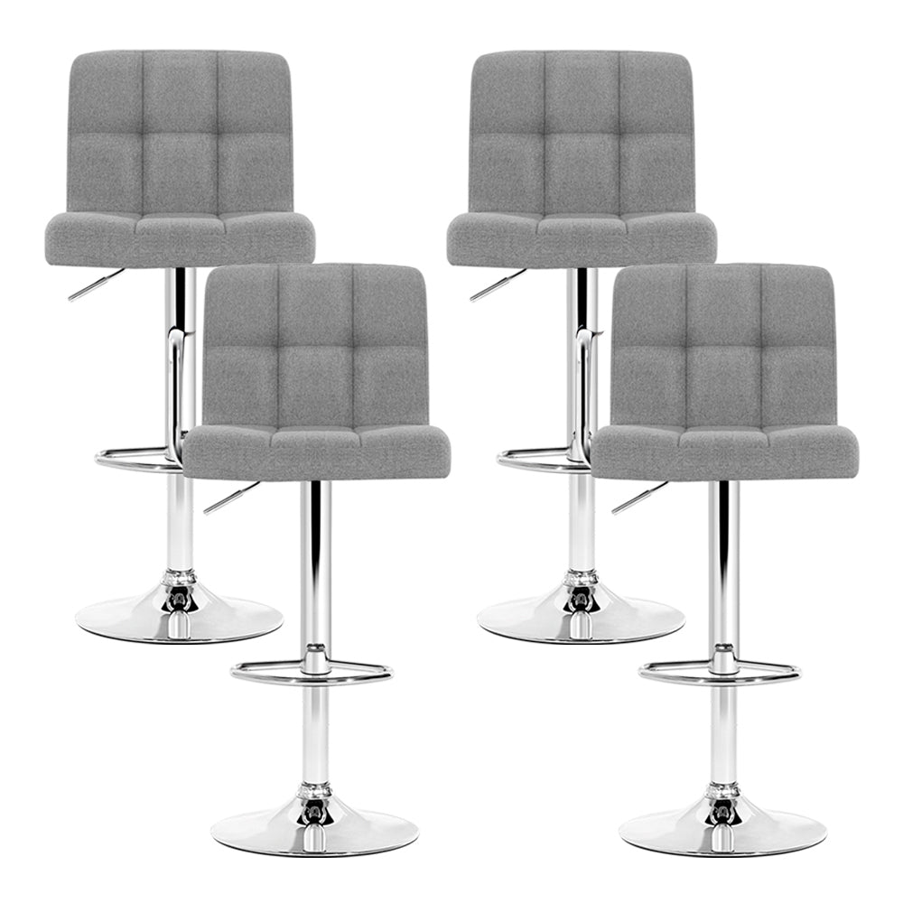 Table & Bar Stools: Artiss 4x Bar Stools Fabric Gas Lift Grey