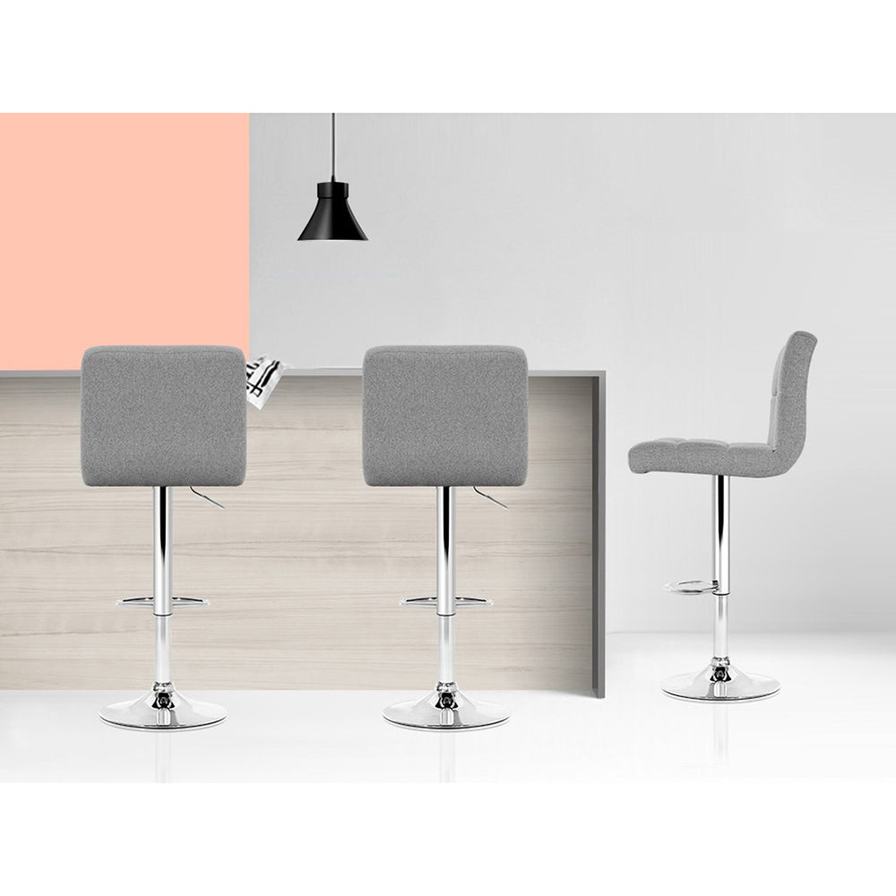 Table & Bar Stools: Artiss 4x Bar Stools Fabric Gas Lift Grey