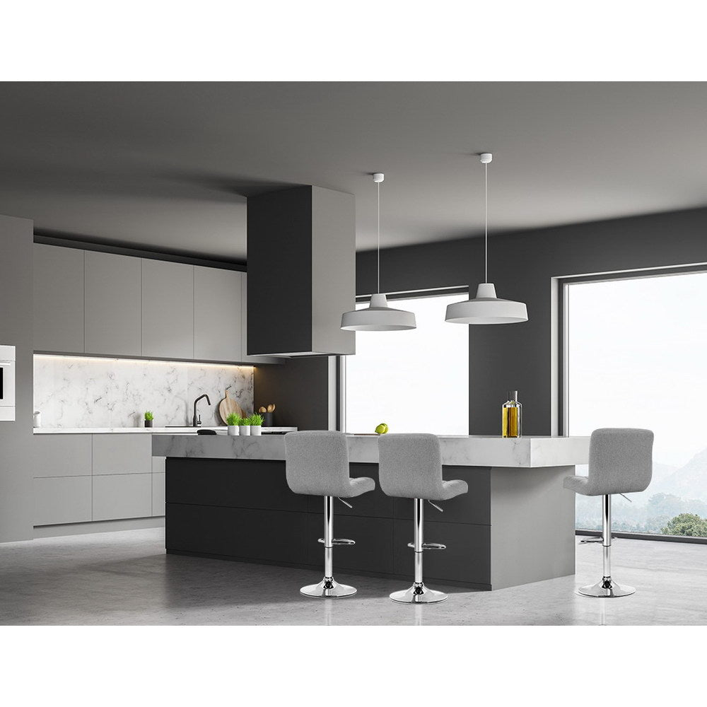 Table & Bar Stools: Artiss 4x Bar Stools Fabric Gas Lift Grey