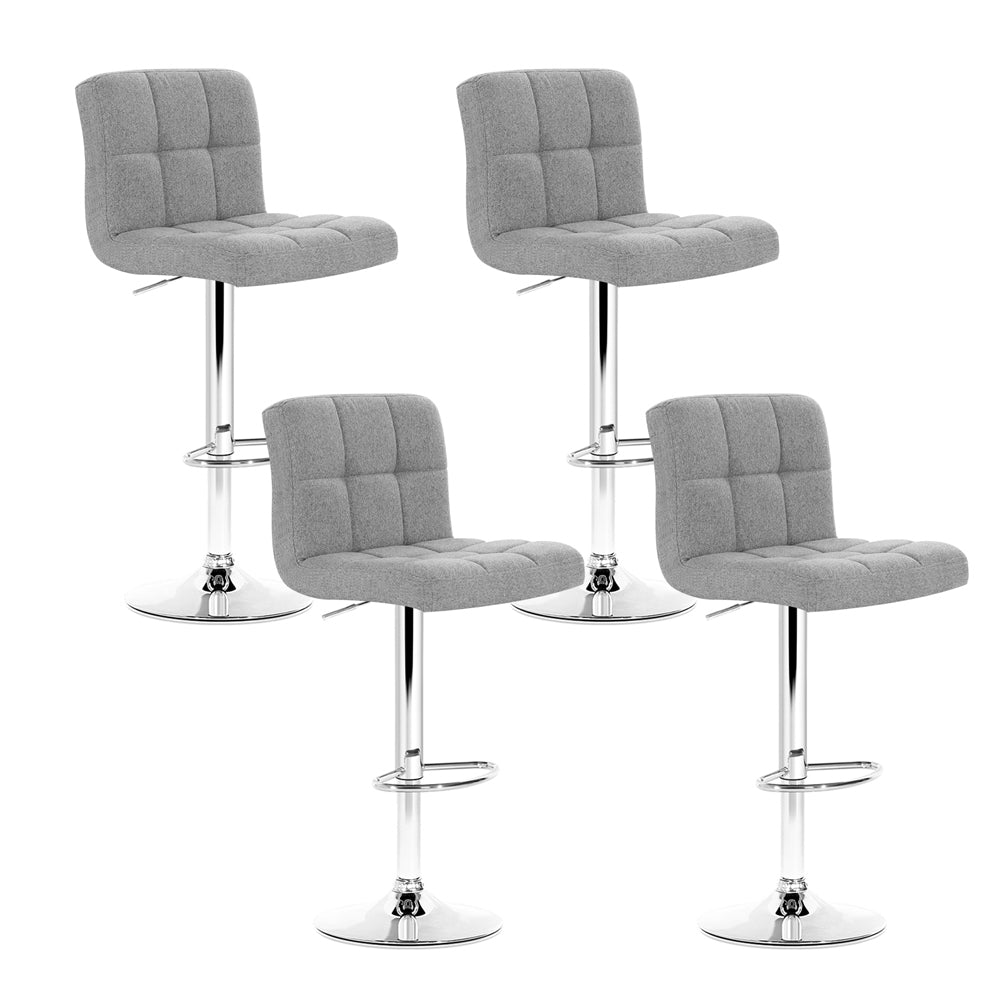 Table & Bar Stools: Artiss 4x Bar Stools Fabric Gas Lift Grey