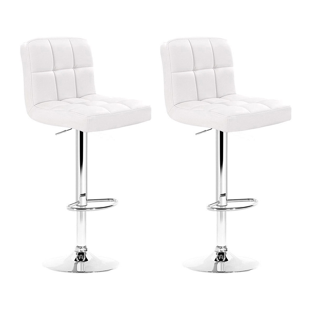 Table & Bar Stools: Artiss 2x Bar Stools Leather Gas Lift White