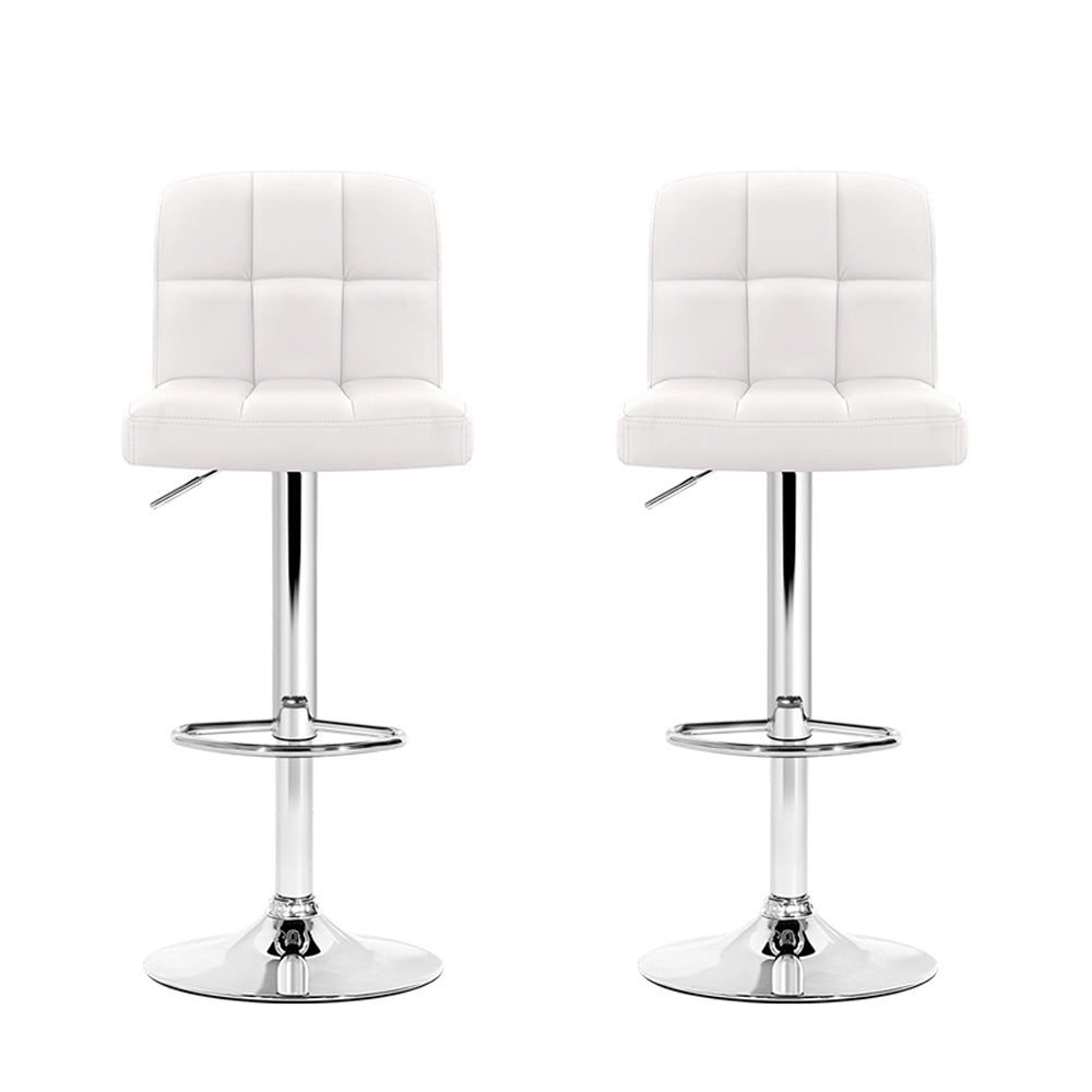 Table & Bar Stools: Artiss 2x Bar Stools Leather Gas Lift White