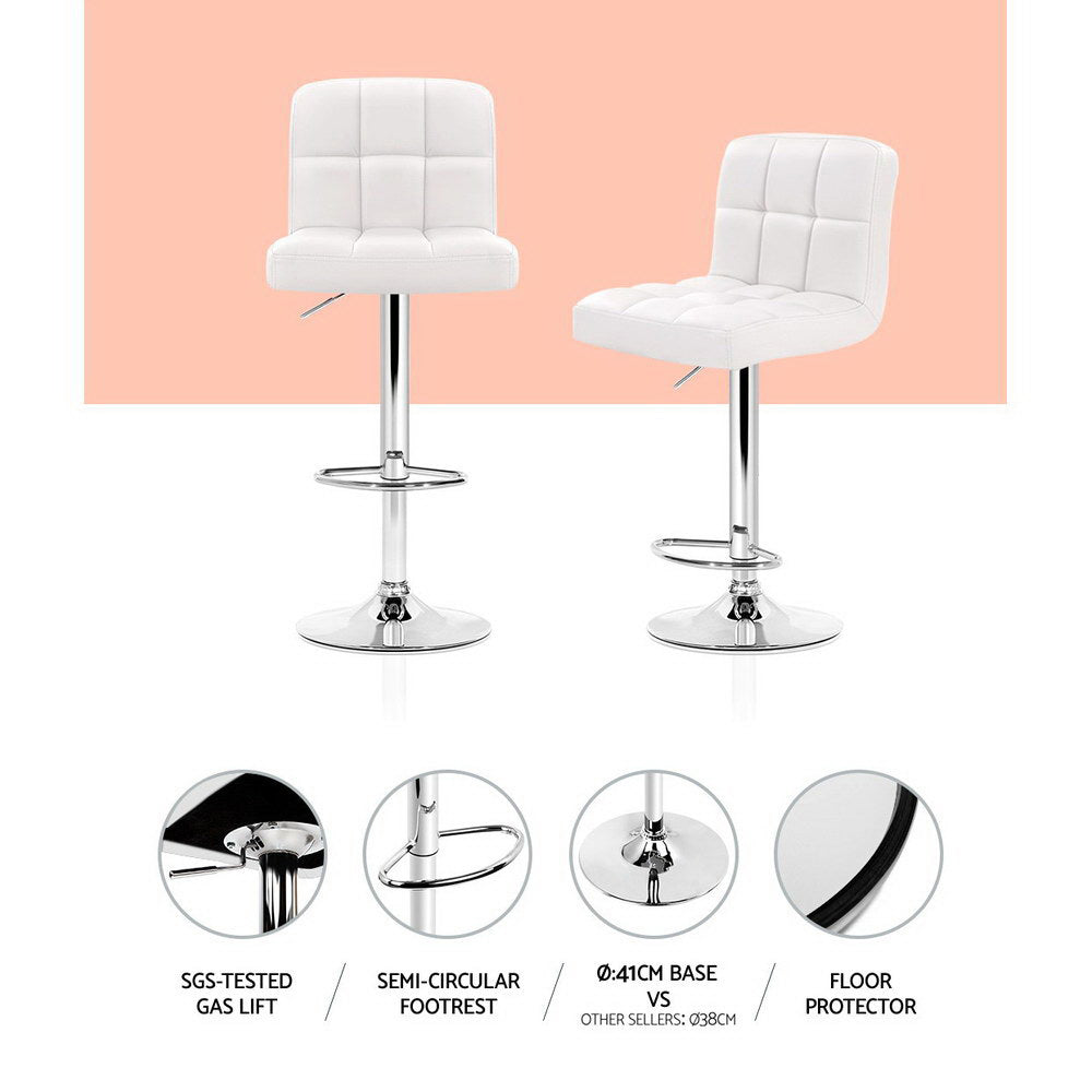 Table & Bar Stools: Artiss 2x Bar Stools Leather Gas Lift White