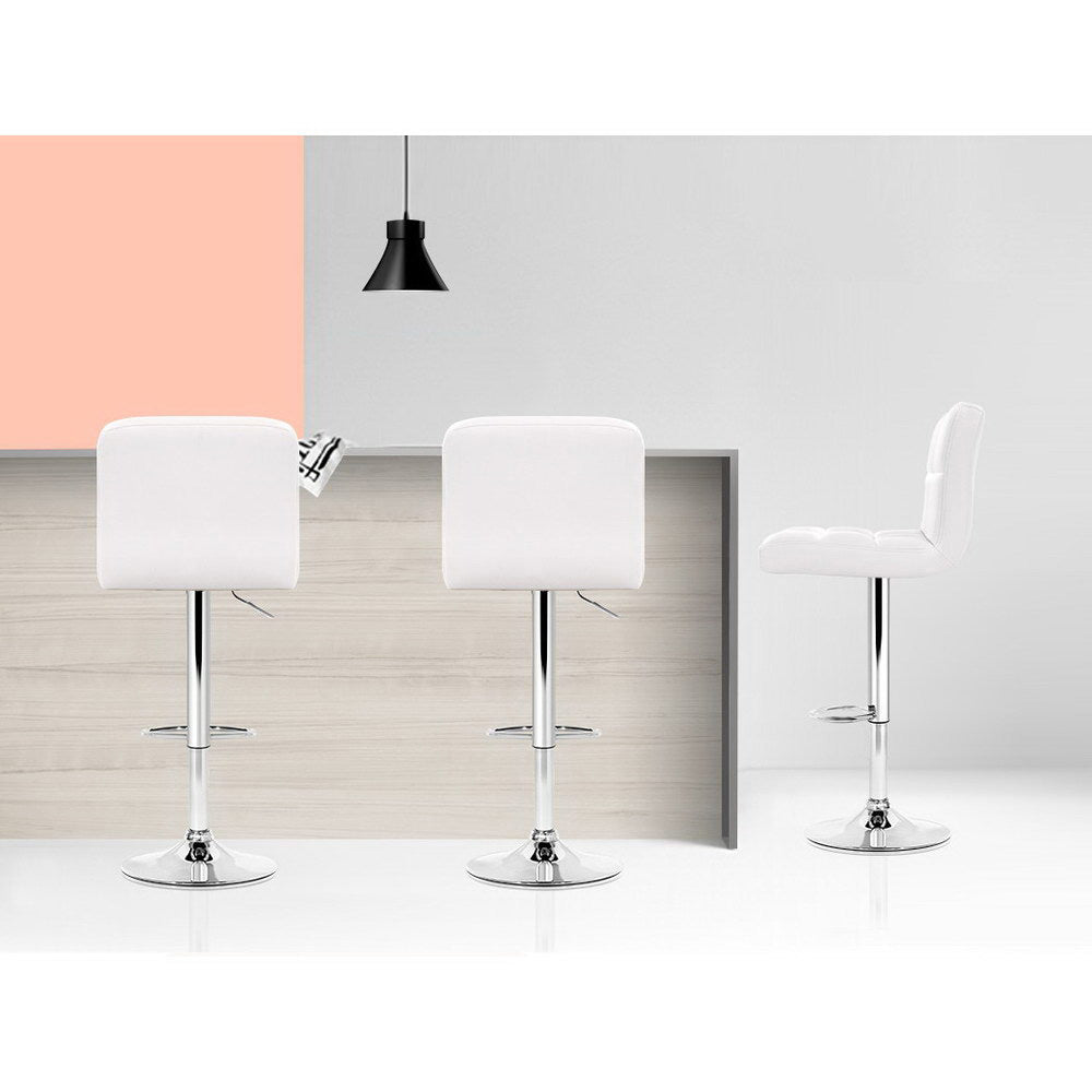 Table & Bar Stools: Artiss 2x Bar Stools Leather Gas Lift White