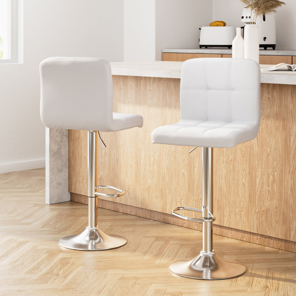 Table & Bar Stools: Artiss 2x Bar Stools Leather Gas Lift White