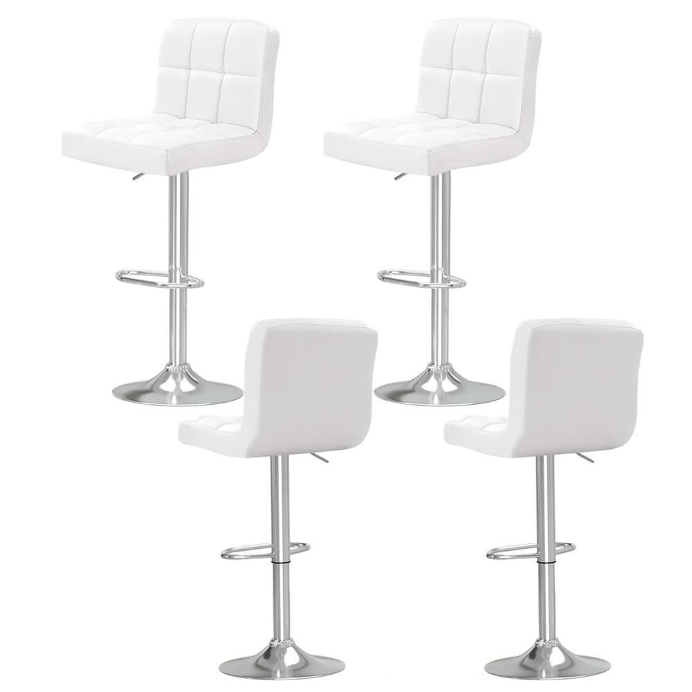 Table & Bar Stools: Artiss 4x Bar Stools Leather Gas Lift White