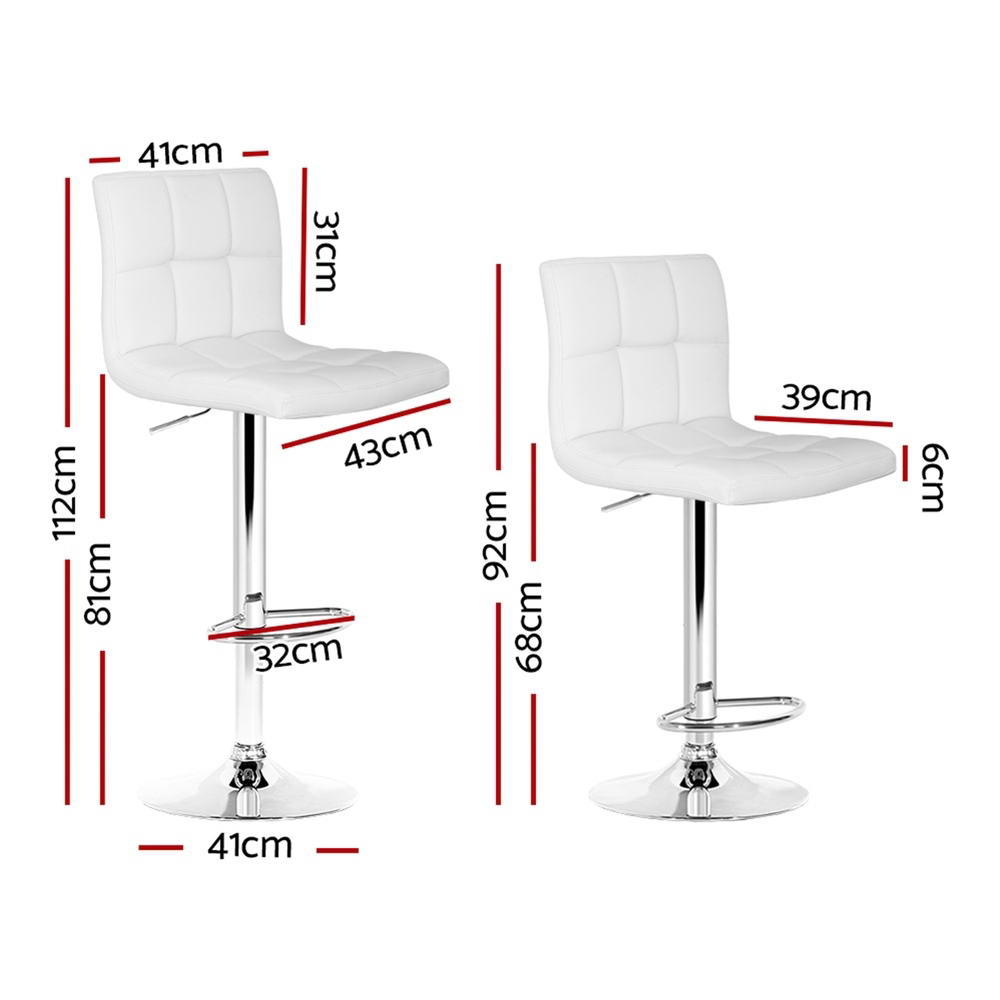 Table & Bar Stools: Artiss 4x Bar Stools Leather Gas Lift White