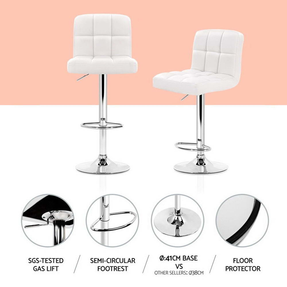 Table & Bar Stools: Artiss 4x Bar Stools Leather Gas Lift White