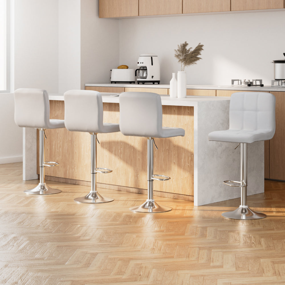 Table & Bar Stools: Artiss 4x Bar Stools Leather Gas Lift White