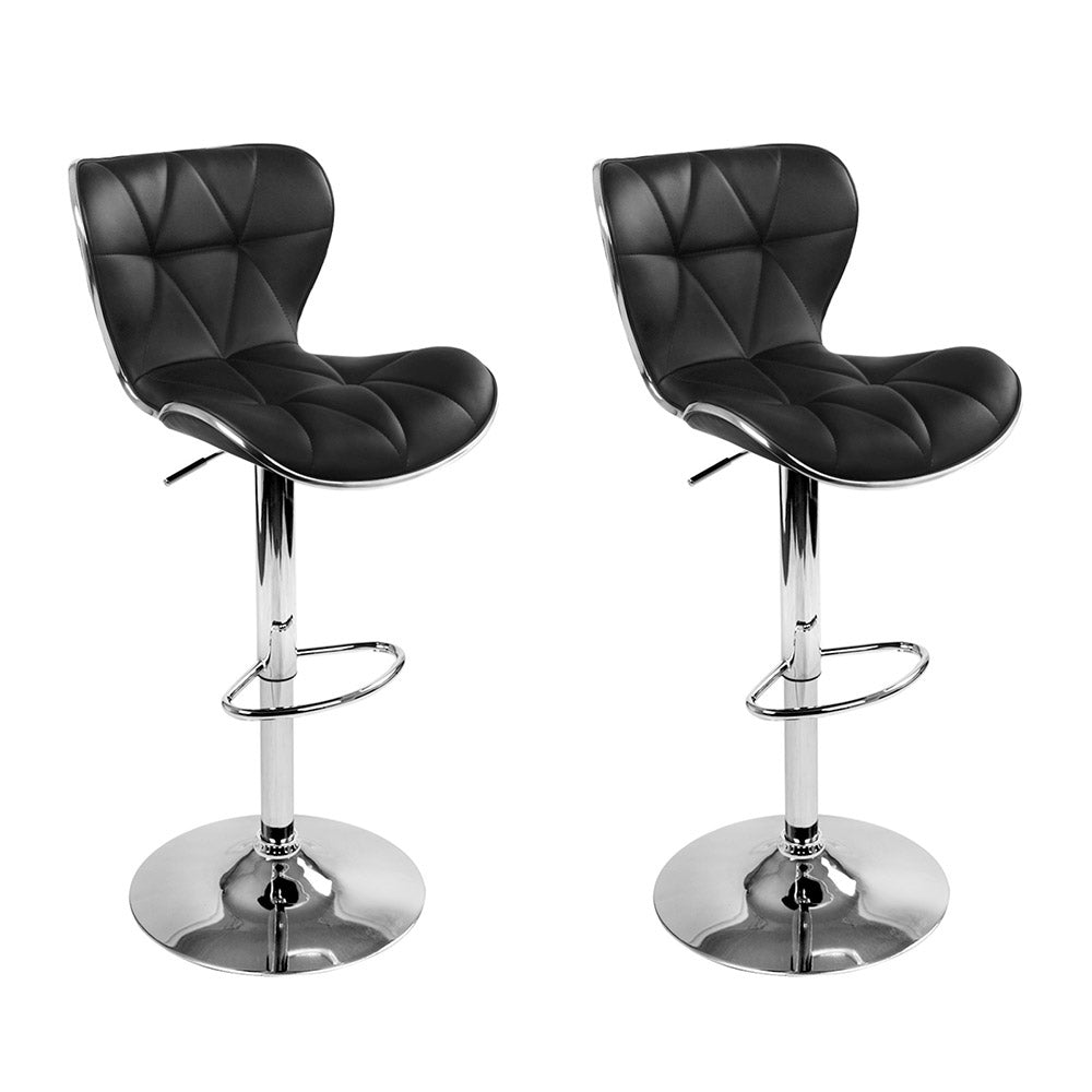 Table & Bar Stools: Artiss 2x Bar Stools Gas Lift Leather Seat Black