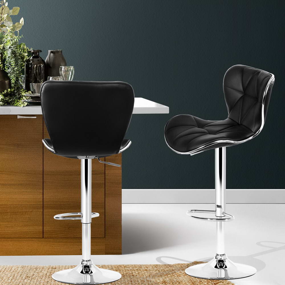 Table & Bar Stools: Artiss 2x Bar Stools Gas Lift Leather Seat Black