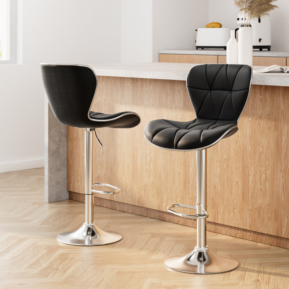 Table & Bar Stools: Artiss 2x Bar Stools Gas Lift Leather Seat Black