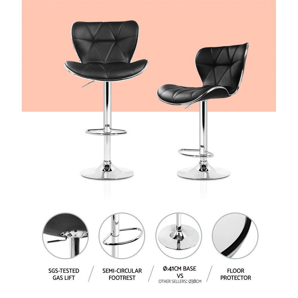 Table & Bar Stools: Artiss 4x Bar Stools Gas Lift Leather Seat Black