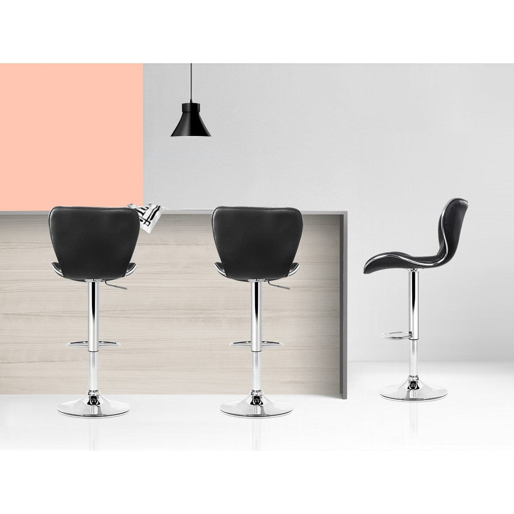 Table & Bar Stools: Artiss 4x Bar Stools Gas Lift Leather Seat Black