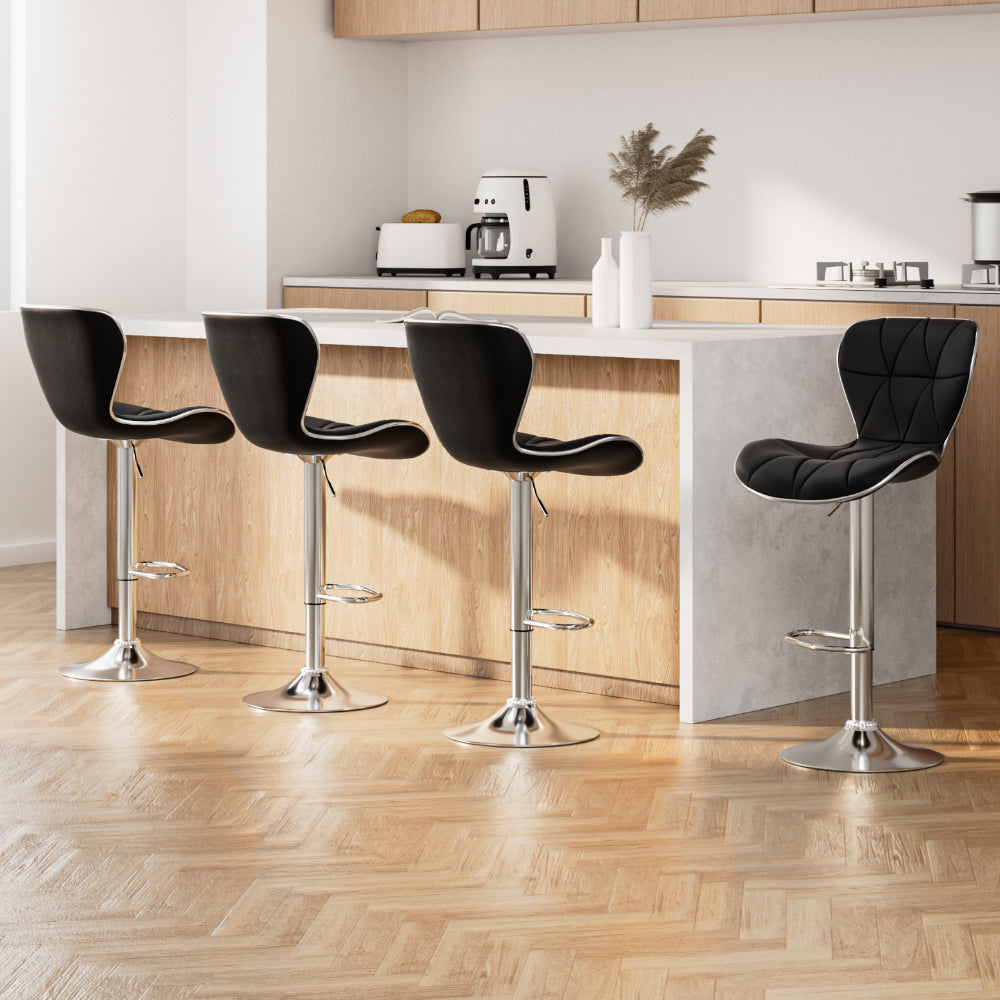 Table & Bar Stools: Artiss 4x Bar Stools Gas Lift Leather Seat Black