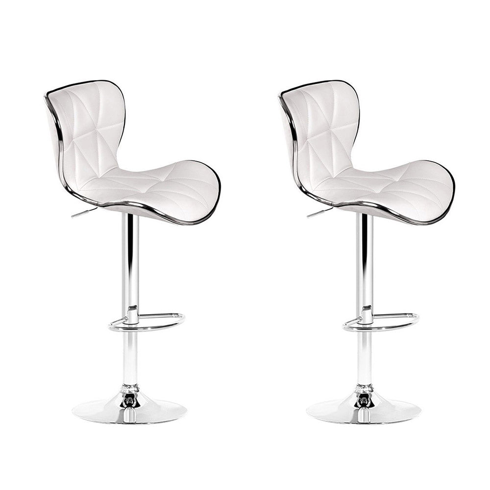 Table & Bar Stools: Artiss 2x Bar Stools Gas Lift Leather Seat White