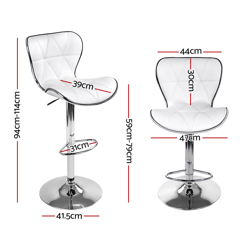 Table & Bar Stools: Artiss 2x Bar Stools Gas Lift Leather Seat White
