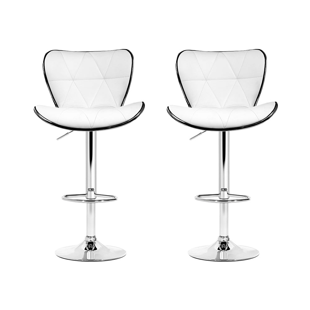 Table & Bar Stools: Artiss 2x Bar Stools Gas Lift Leather Seat White