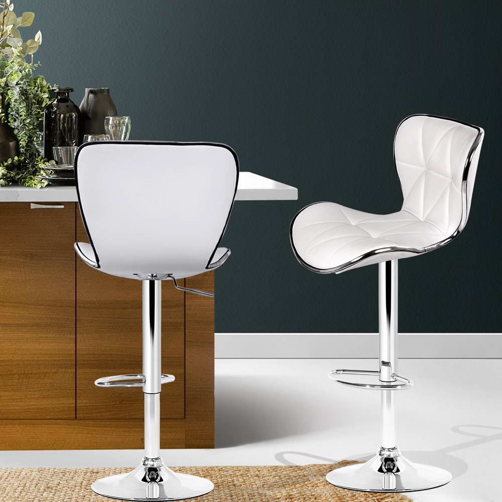 Table & Bar Stools: Artiss 2x Bar Stools Gas Lift Leather Seat White