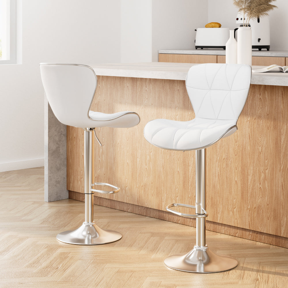 Table & Bar Stools: Artiss 2x Bar Stools Gas Lift Leather Seat White