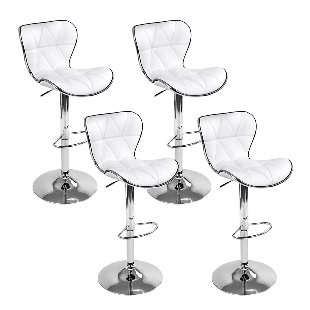 Table & Bar Stools: Artiss 4x Bar Stools Gas Lift Leather Seat White